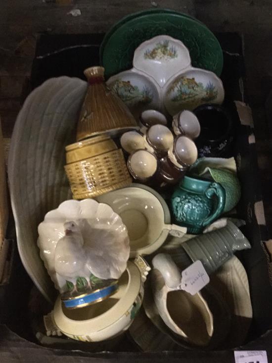 Shorter & Sons 7-pce oyster shell fish set, sundry Carltonware, monk egg stand, majolica leaf plates, etc(-)